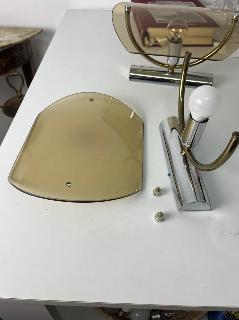 New Pamono Mid-Century Smoked Glass Wall Lamps, 1960s, Set of 2