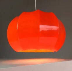 Clearance Pamono Mid-Century Space Age Orange Plastic Ceiling Light attributed to Ilka Leuchten, Germany, 1970s