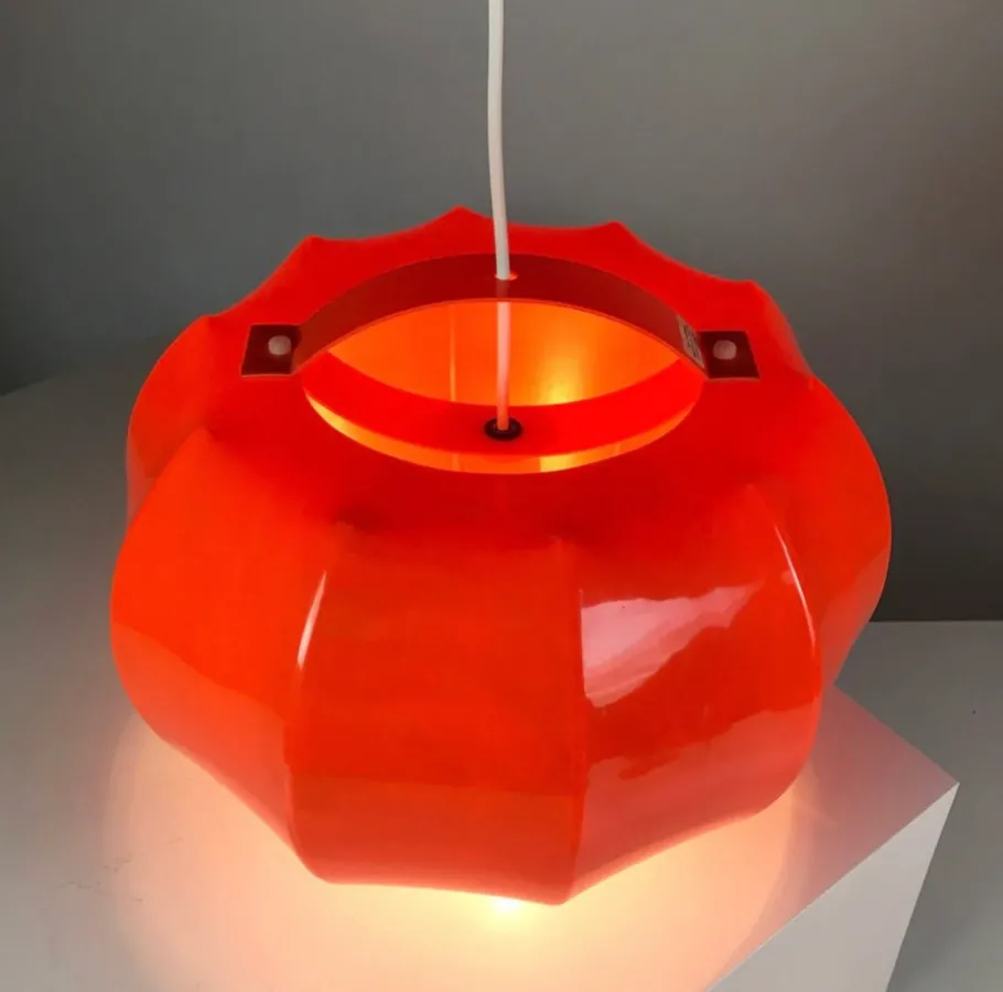 Clearance Pamono Mid-Century Space Age Orange Plastic Ceiling Light attributed to Ilka Leuchten, Germany, 1970s