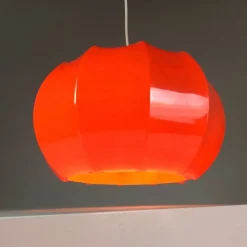 Clearance Pamono Mid-Century Space Age Orange Plastic Ceiling Light attributed to Ilka Leuchten, Germany, 1970s