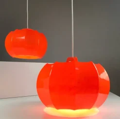 Clearance Pamono Mid-Century Space Age Orange Plastic Ceiling Light attributed to Ilka Leuchten, Germany, 1970s