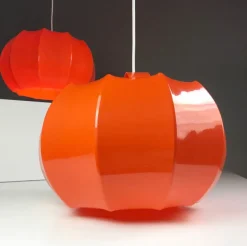 Clearance Pamono Mid-Century Space Age Orange Plastic Ceiling Light attributed to Ilka Leuchten, Germany, 1970s