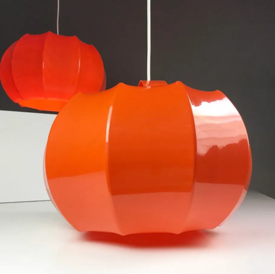 Clearance Pamono Mid-Century Space Age Orange Plastic Ceiling Light attributed to Ilka Leuchten, Germany, 1970s