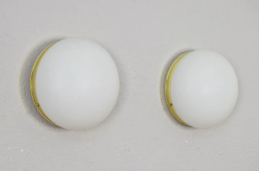 New Pamono Mid-Century Spanish Modern Brass and Opaline Glass Sconces from Metalarte, 1970s, Set of 2