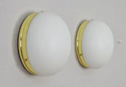 New Pamono Mid-Century Spanish Modern Brass and Opaline Glass Sconces from Metalarte, 1970s, Set of 2