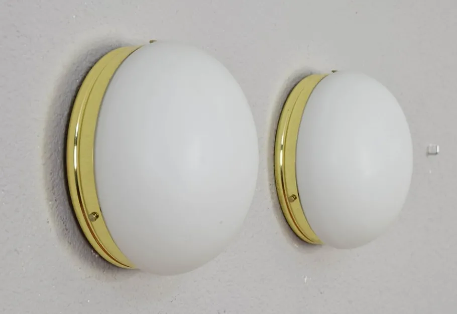 New Pamono Mid-Century Spanish Modern Brass and Opaline Glass Sconces from Metalarte, 1970s, Set of 2