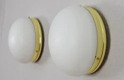 New Pamono Mid-Century Spanish Modern Brass and Opaline Glass Sconces from Metalarte, 1970s, Set of 2