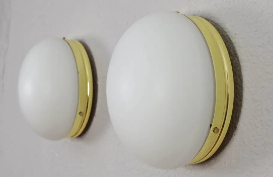 New Pamono Mid-Century Spanish Modern Brass and Opaline Glass Sconces from Metalarte, 1970s, Set of 2