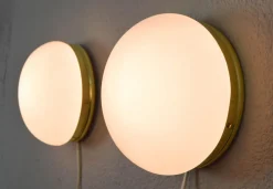 New Pamono Mid-Century Spanish Modern Brass and Opaline Glass Sconces from Metalarte, 1970s, Set of 2