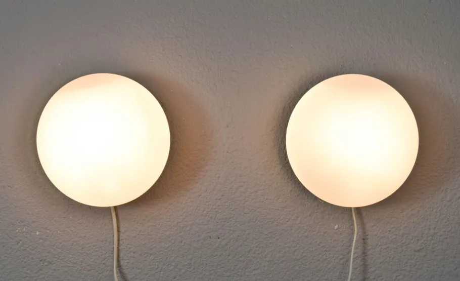 New Pamono Mid-Century Spanish Modern Brass and Opaline Glass Sconces from Metalarte, 1970s, Set of 2