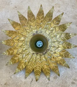 New Pamono Mid-Century Spanish Sunburst Ceiling Light Fixtures or Wall Sconces in Gilded Wrought Iron, 1960s, Set of 2