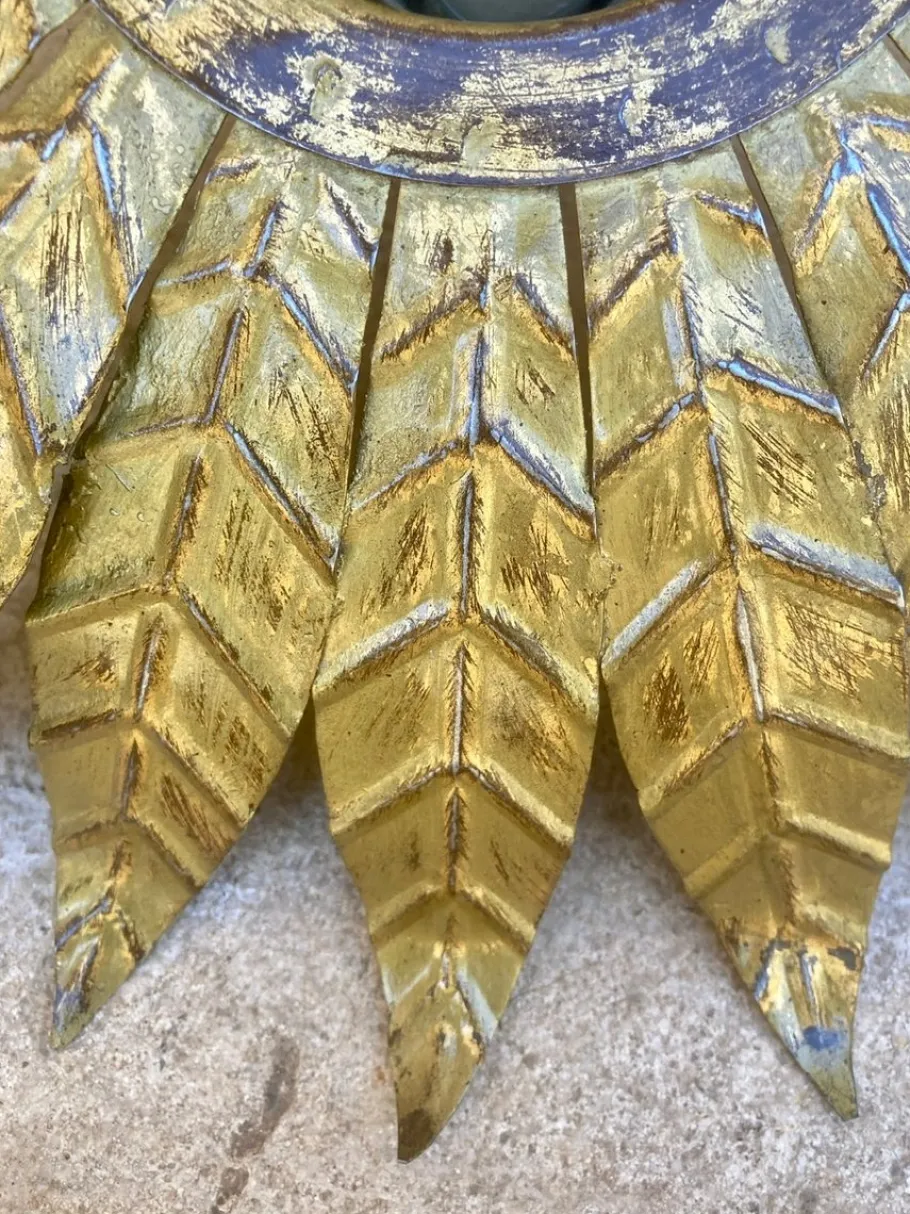 New Pamono Mid-Century Spanish Sunburst Ceiling Light Fixtures or Wall Sconces in Gilded Wrought Iron, 1960s, Set of 2