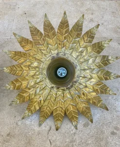 New Pamono Mid-Century Spanish Sunburst Ceiling Light Fixtures or Wall Sconces in Gilded Wrought Iron, 1960s, Set of 2