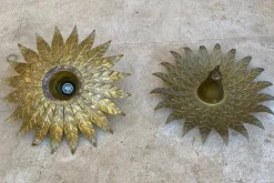 New Pamono Mid-Century Spanish Sunburst Ceiling Light Fixtures or Wall Sconces in Gilded Wrought Iron, 1960s, Set of 2