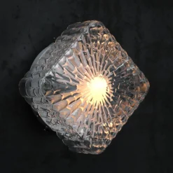 New Pamono Mid-Century Square Clear Glass Wall Lamp Sconce