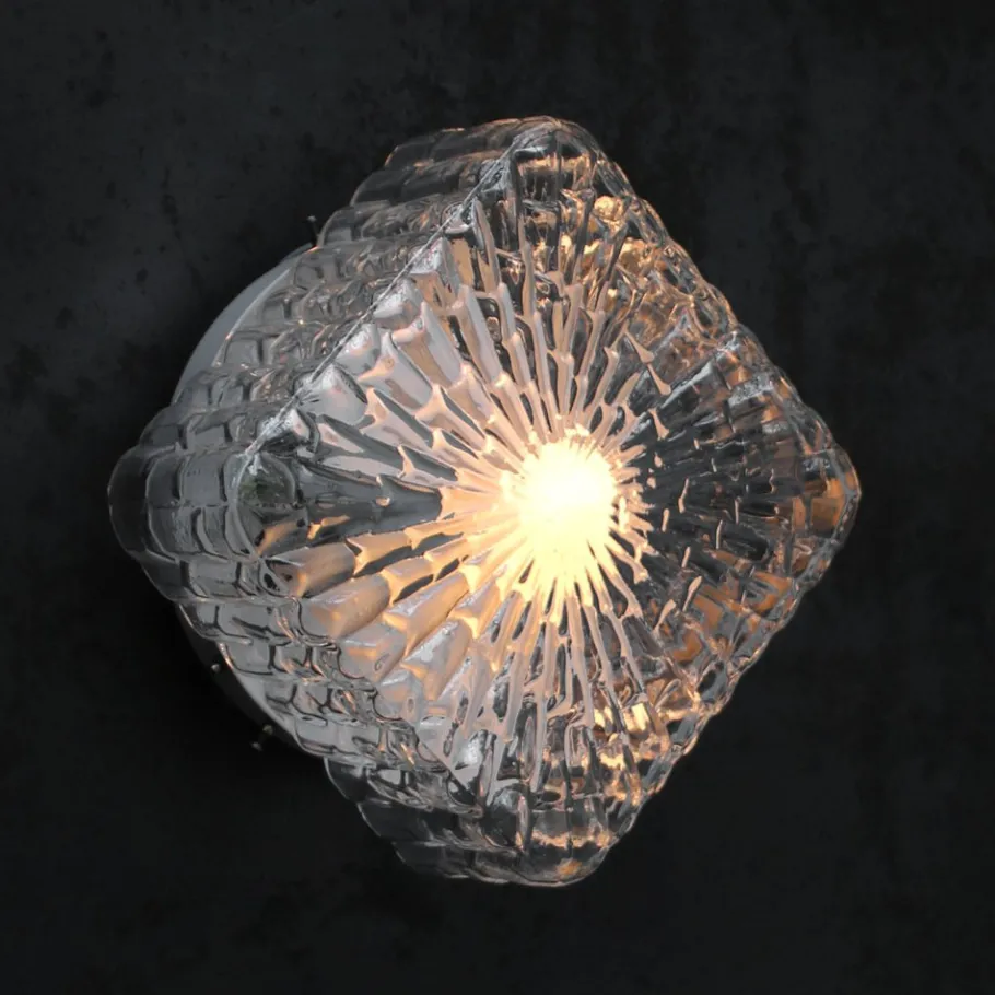 New Pamono Mid-Century Square Clear Glass Wall Lamp Sconce