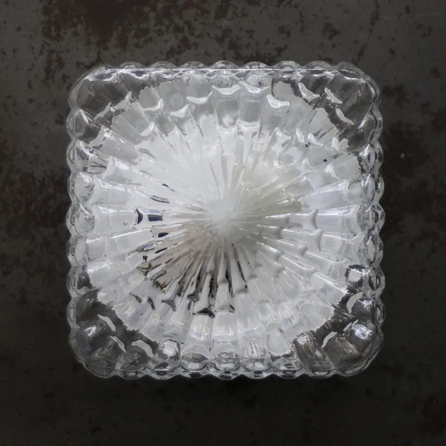 New Pamono Mid-Century Square Clear Glass Wall Lamp Sconce