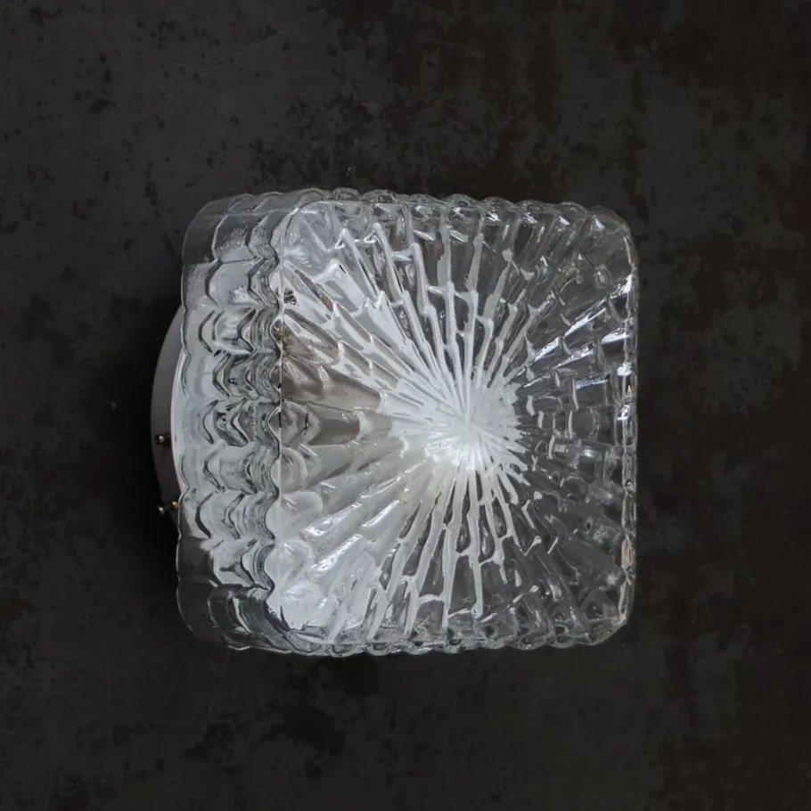 New Pamono Mid-Century Square Clear Glass Wall Lamp Sconce