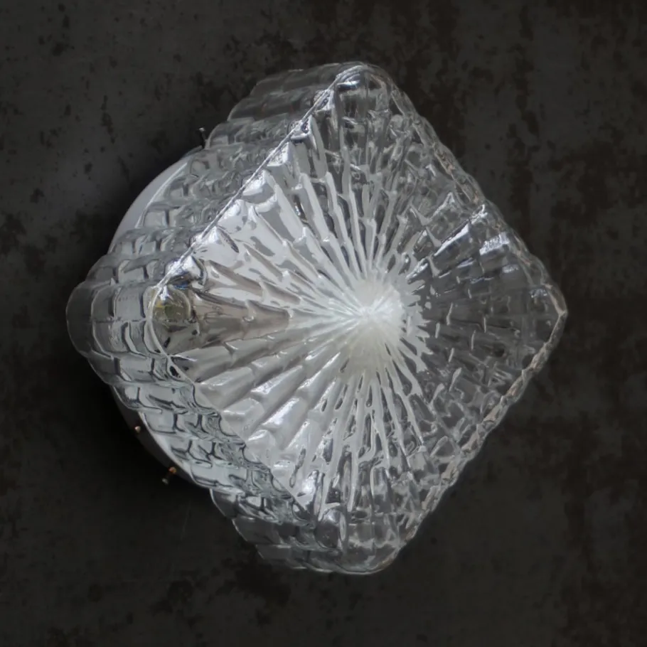 New Pamono Mid-Century Square Clear Glass Wall Lamp Sconce