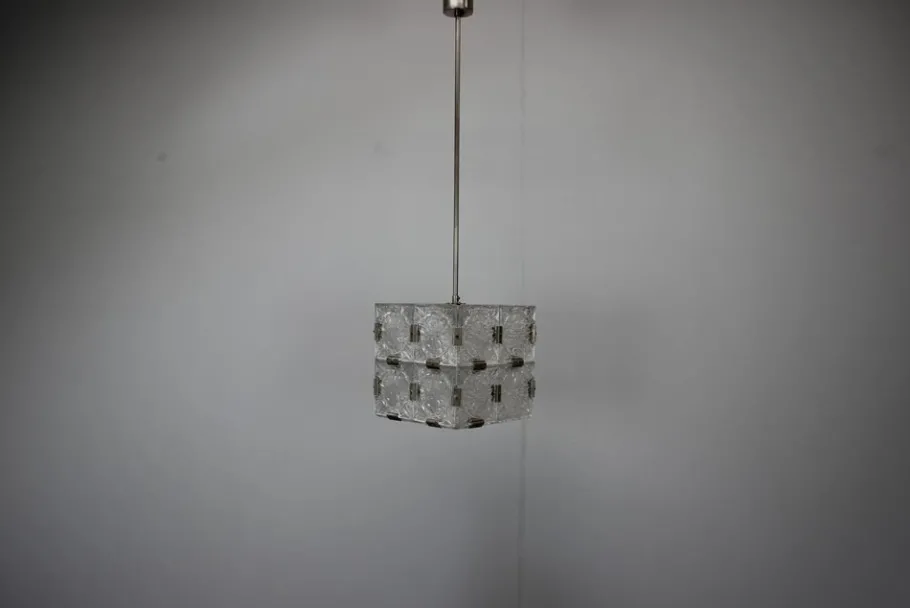 Best Pamono Mid-Century Square Clear Glass Pendant attributed to Kamenicky Šenov, Czechoslovakia, 1960s