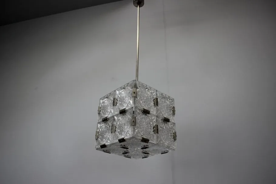 Best Pamono Mid-Century Square Clear Glass Pendant attributed to Kamenicky Šenov, Czechoslovakia, 1960s