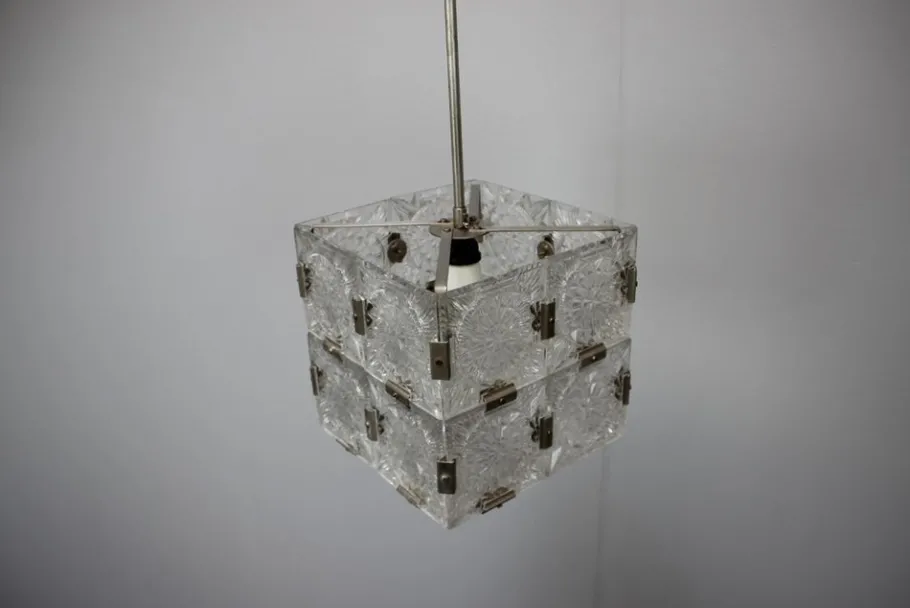 Best Pamono Mid-Century Square Clear Glass Pendant attributed to Kamenicky Šenov, Czechoslovakia, 1960s