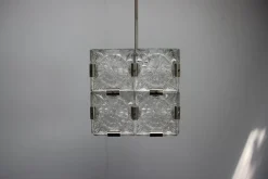 Best Pamono Mid-Century Square Clear Glass Pendant attributed to Kamenicky Šenov, Czechoslovakia, 1960s