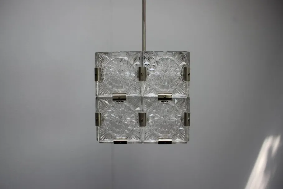 Best Pamono Mid-Century Square Clear Glass Pendant attributed to Kamenicky Šenov, Czechoslovakia, 1960s