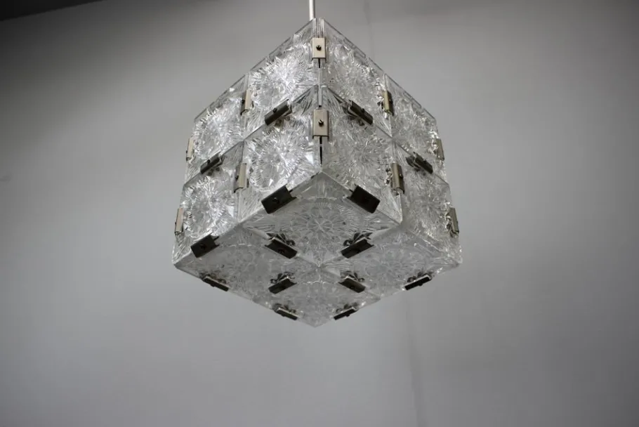 Best Pamono Mid-Century Square Clear Glass Pendant attributed to Kamenicky Šenov, Czechoslovakia, 1960s