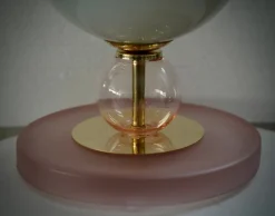 New Pamono Mid-Century Style Round Pink and Green Murano Glass and Brass Table Lamp, 2000