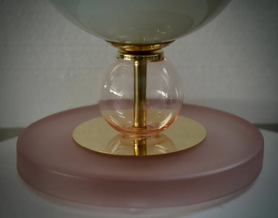 New Pamono Mid-Century Style Round Pink and Green Murano Glass and Brass Table Lamp, 2000