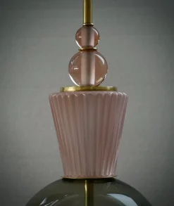 New Pamono Mid-Century Style Round Pink and Green Murano Glass and Brass Table Lamp, 2000