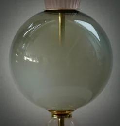 New Pamono Mid-Century Style Round Pink and Green Murano Glass and Brass Table Lamp, 2000