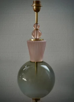 New Pamono Mid-Century Style Round Pink and Green Murano Glass and Brass Table Lamp, 2000