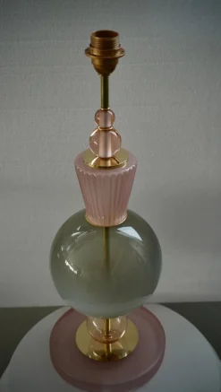 New Pamono Mid-Century Style Round Pink and Green Murano Glass and Brass Table Lamp, 2000