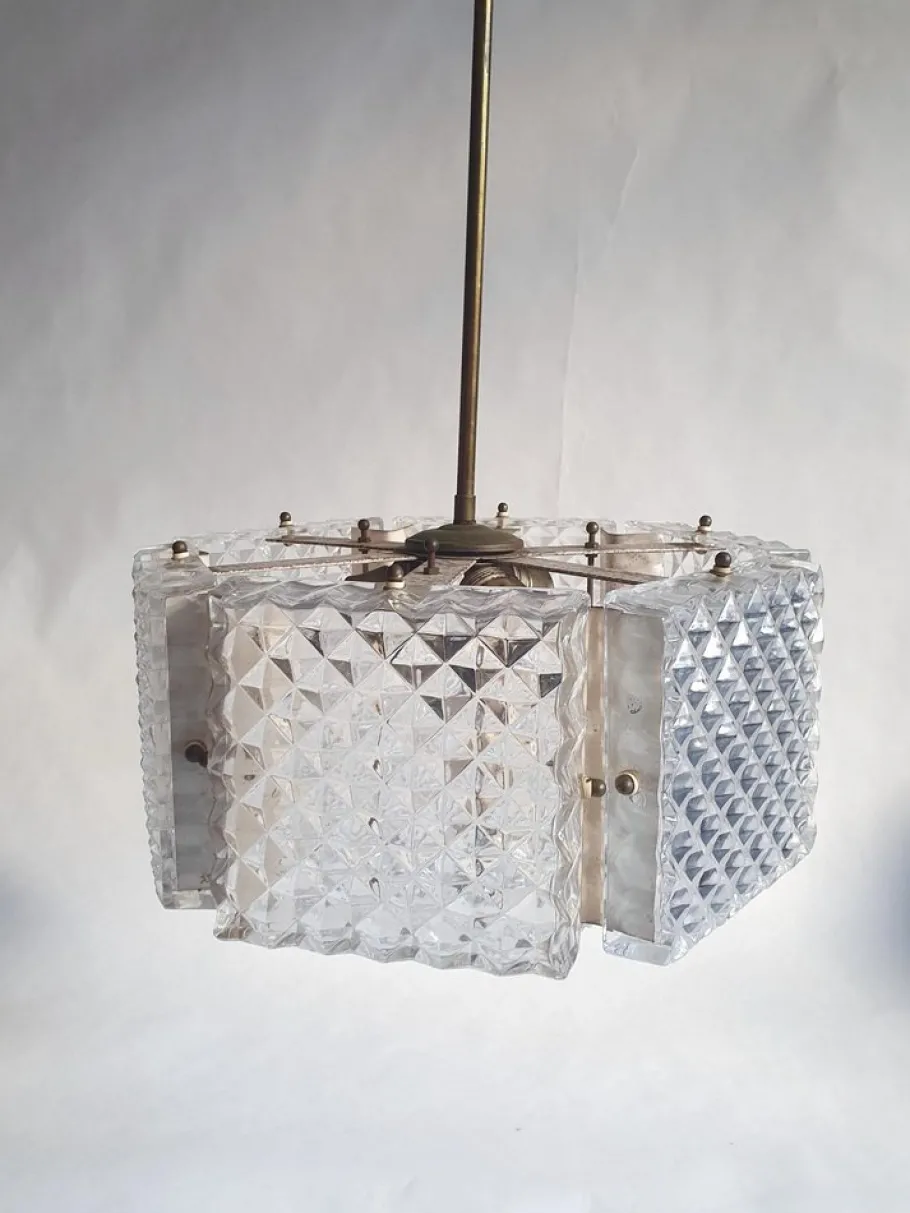 New Pamono Mid-Century Swedish Chandelier attributed to Orrefors Sweden, 1960s