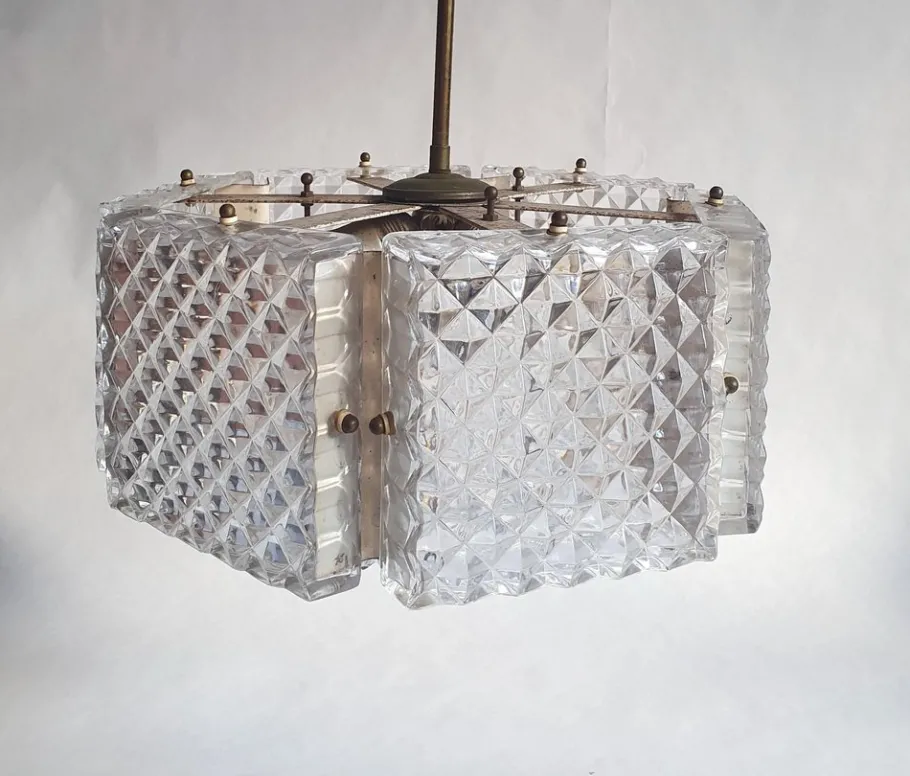 New Pamono Mid-Century Swedish Chandelier attributed to Orrefors Sweden, 1960s