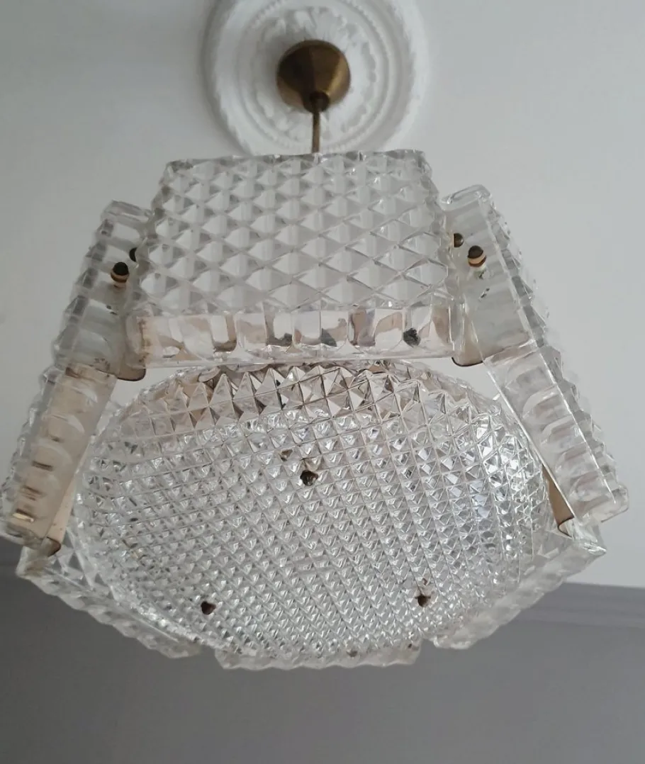 New Pamono Mid-Century Swedish Chandelier attributed to Orrefors Sweden, 1960s