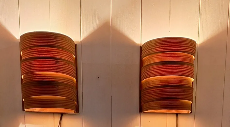 Best Pamono Mid-Century Swedish Wall Lamps with Pine Veneer Slats, 1960s, Set of 2