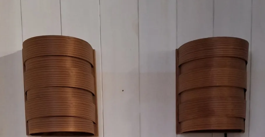 Best Pamono Mid-Century Swedish Wall Lamps with Pine Veneer Slats, 1960s, Set of 2