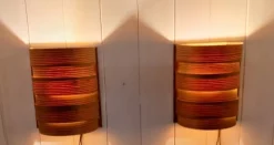 Best Pamono Mid-Century Swedish Wall Lamps with Pine Veneer Slats, 1960s, Set of 2
