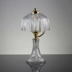 Discount Pamono Mid-Century Table Lamp in Engraved Crystal Glass & Brass, 1960s