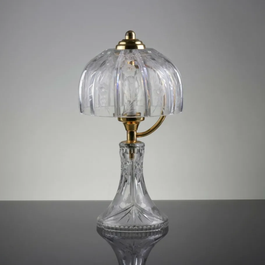 Discount Pamono Mid-Century Table Lamp in Engraved Crystal Glass & Brass, 1960s