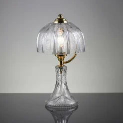 Discount Pamono Mid-Century Table Lamp in Engraved Crystal Glass & Brass, 1960s