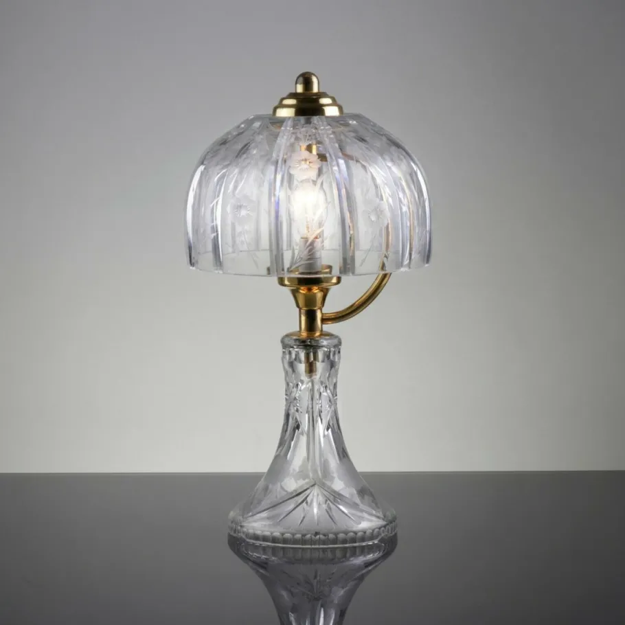 Discount Pamono Mid-Century Table Lamp in Engraved Crystal Glass & Brass, 1960s