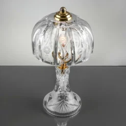 Discount Pamono Mid-Century Table Lamp in Engraved Crystal Glass & Brass, 1960s