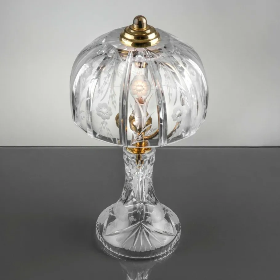 Discount Pamono Mid-Century Table Lamp in Engraved Crystal Glass & Brass, 1960s