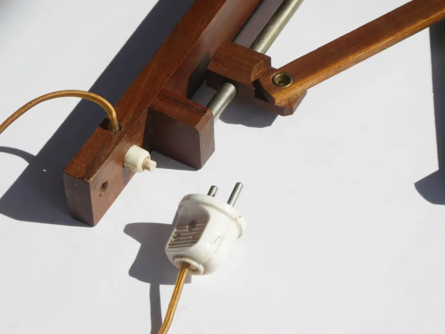 Best Pamono Mid-Century Teak Accordion Lamp with Red Pleaded Shade, 1960s