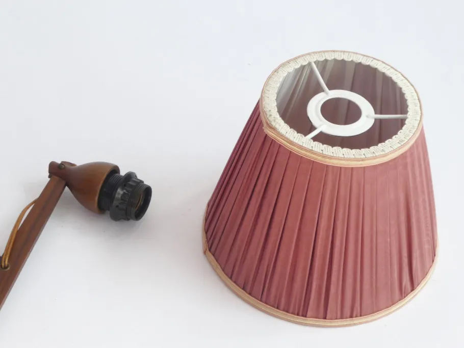 Best Pamono Mid-Century Teak Accordion Lamp with Red Pleaded Shade, 1960s