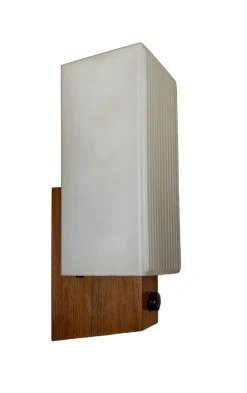 Sale Pamono Mid-Century Teak and Opaline Wall Lamp attributed to Bega, 1960s